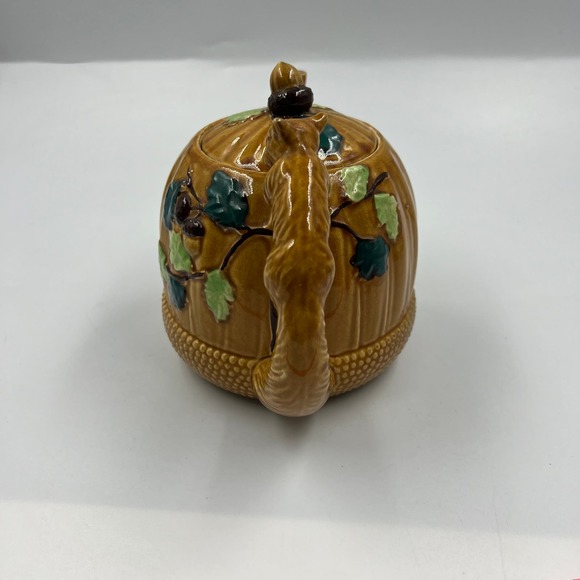 Majolica Pottery Occupied Japan Teapot Acorn Forest Squirrel Handle Ceramic - Picture 7 of 15